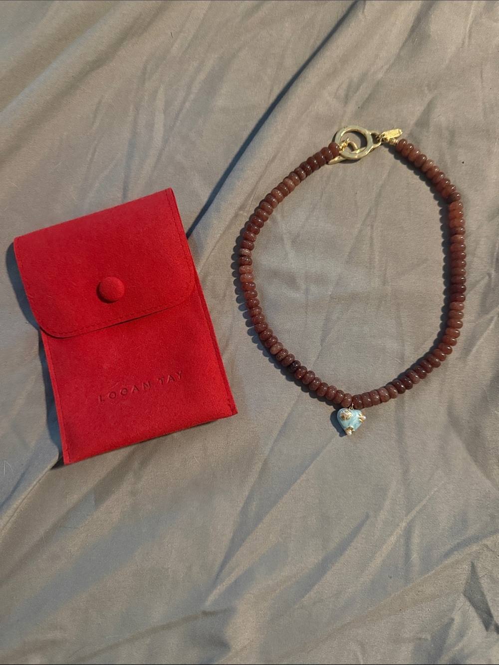 Brown Beaded Necklace with Heart Pendant